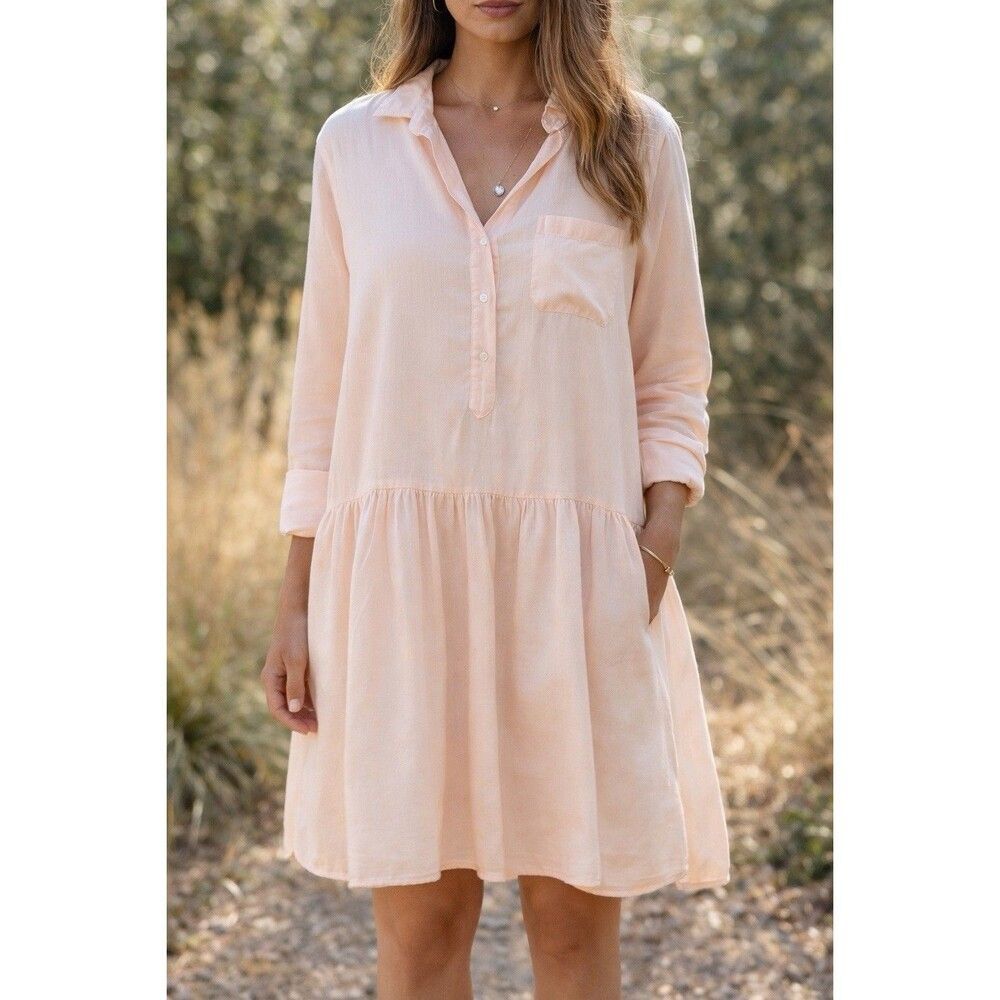 Frank & Eileen Grayson Changemaker Shirt Dress 4/L Peach Drop Waist Lyocell